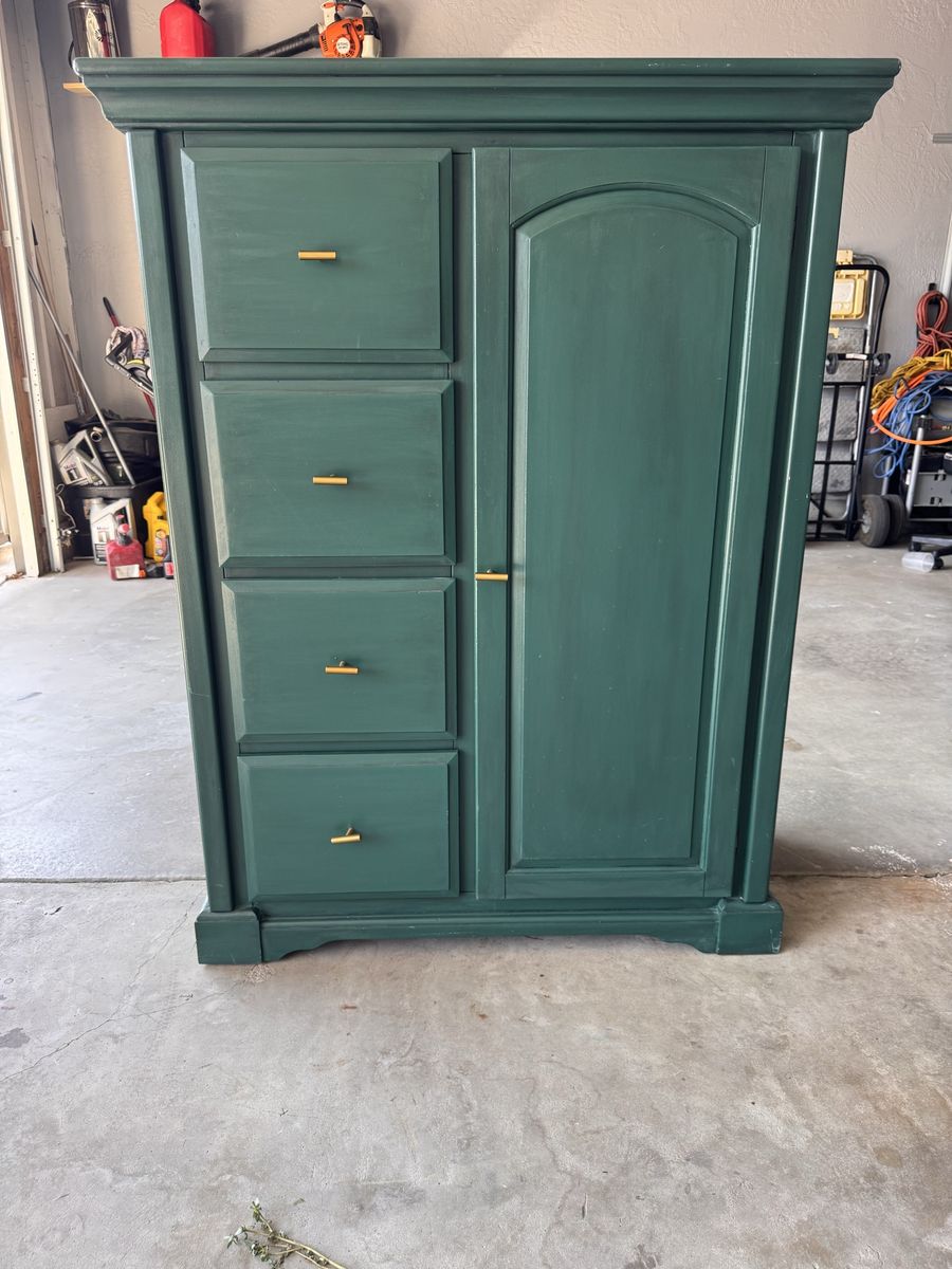 Refinished Emerald Green Armoire Dresser Hutch/Storage Cabinet/Craft storage/Nail Storage/Linen storage