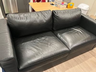 Leather-like sleeper sofa VERY COMFORTABLE mattress and linens
