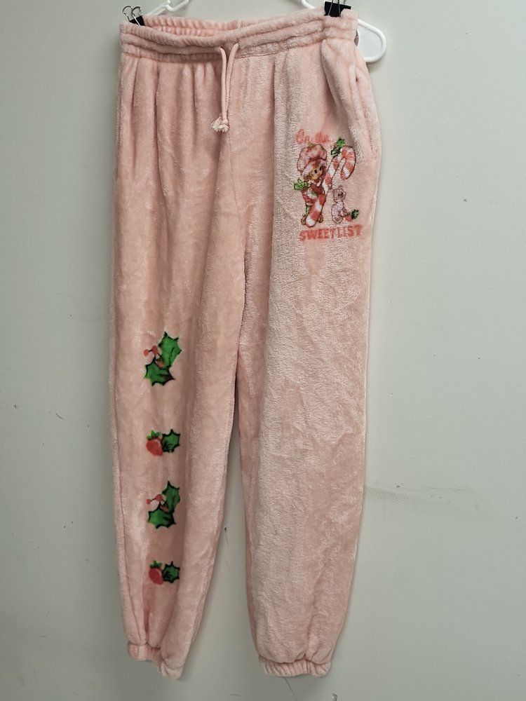 Cozy Pink Holiday Lounge Pants Soft Fleece Pajama Bottoms Large