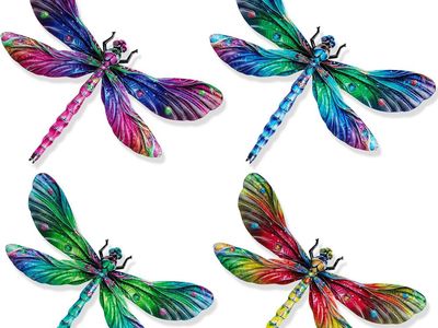 Metal Dragonfly 4 pack Wall Decor, 9" Dragonfly Outdoor Wall Art DA1