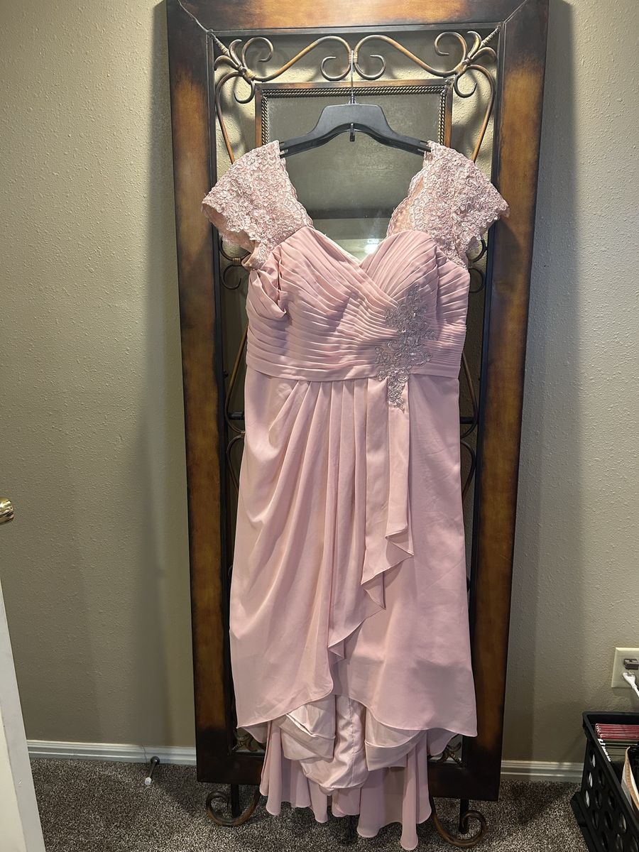 Elegant Pink Formal Dress, Size 16, with Embellished Bodice and jewelry.