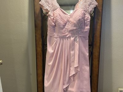 Elegant Pink Formal Dress, Size 16, with Embellished Bodice and jewelry.