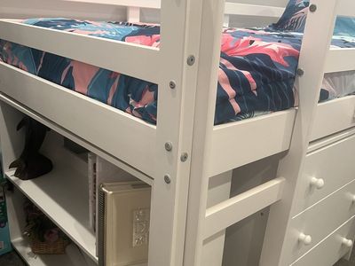 White Loft Bed with Desk & Storage