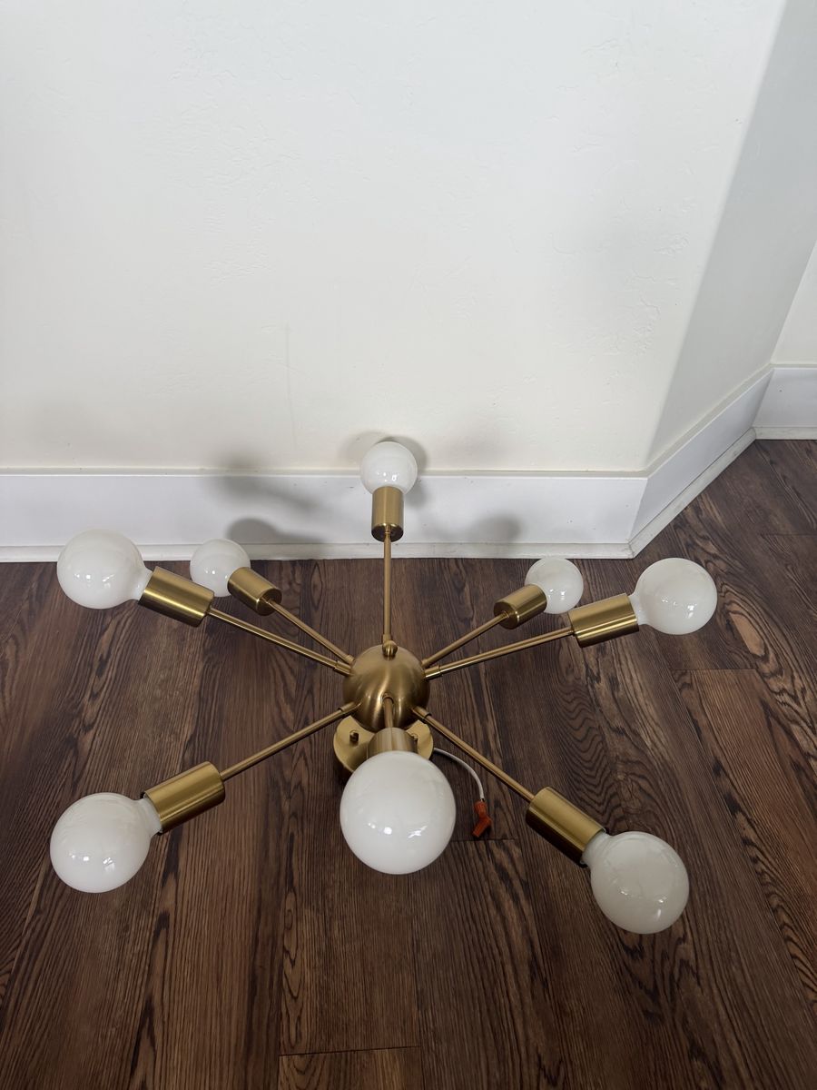Modern Sputnik Chandelier Mid-Century Brass Finish 8-Light Fixture Ceiling Light