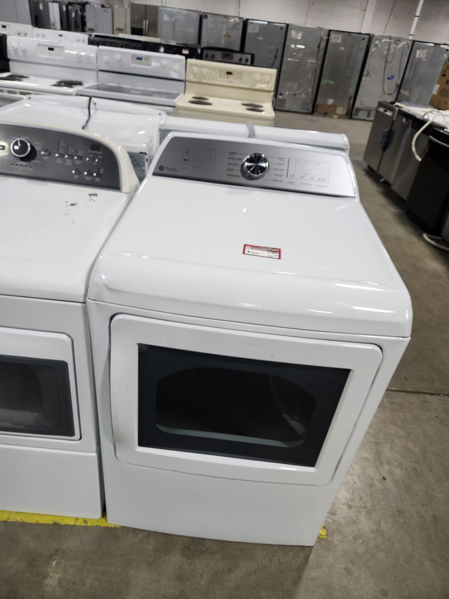 GE Profile White Electric Dryer with Front Glass Door