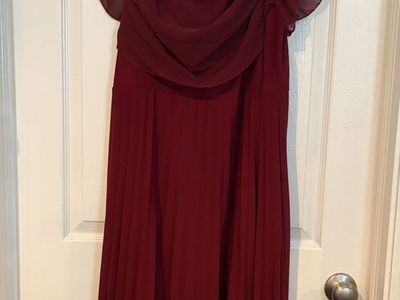 Red/Burgundy Pleated Long Evening Dress with Flutter Sleeves 4XL