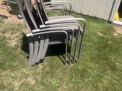 Set of 4 Outdoor Patio Dining Chairs - Grey Sling Fabric & Aluminum Frame :PICK UP ONLY