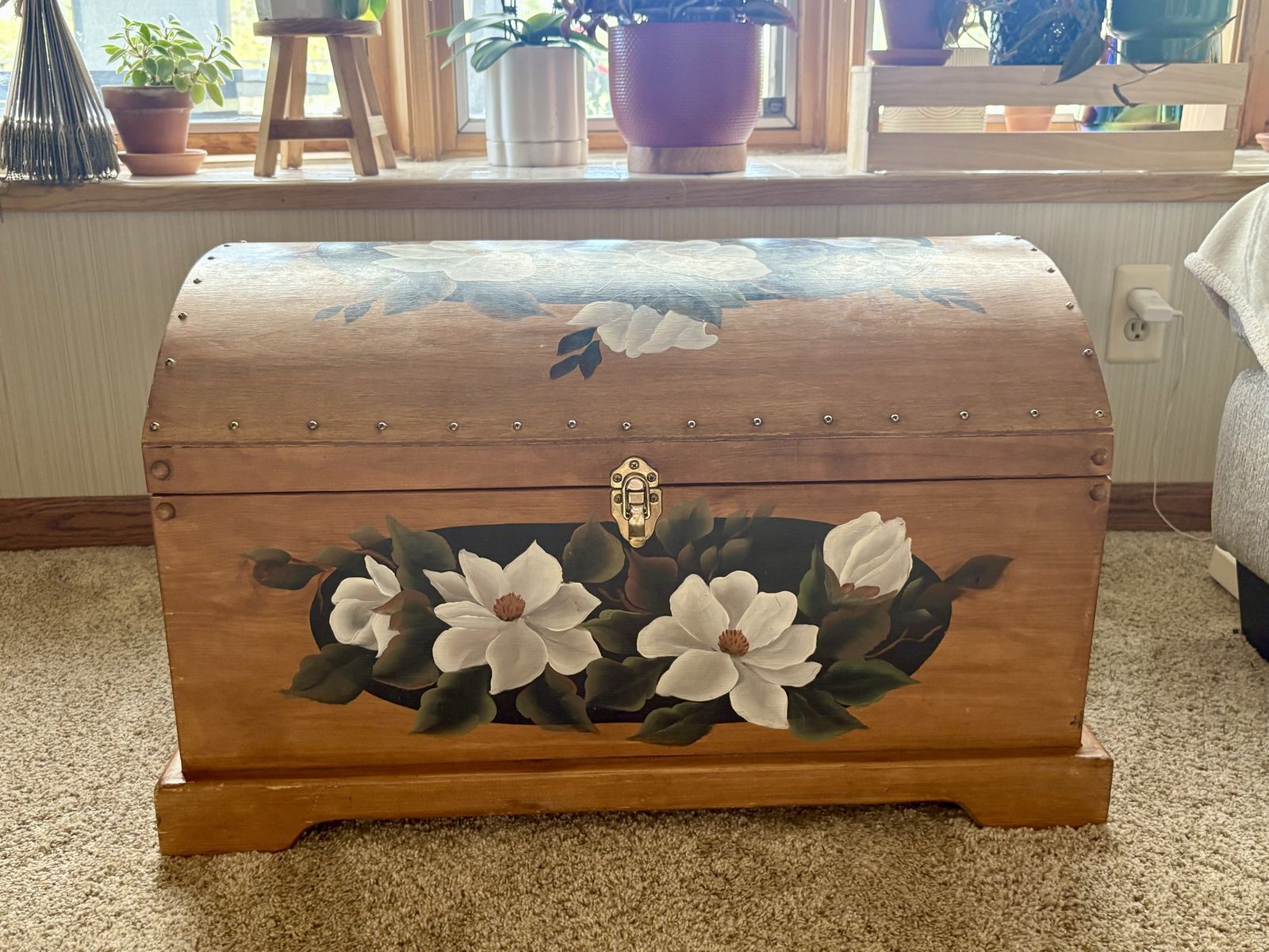 Hand-Painted Floral Wooden Storage Chest/Trunk - Unique Home Decor Accent Piece $95 OBO