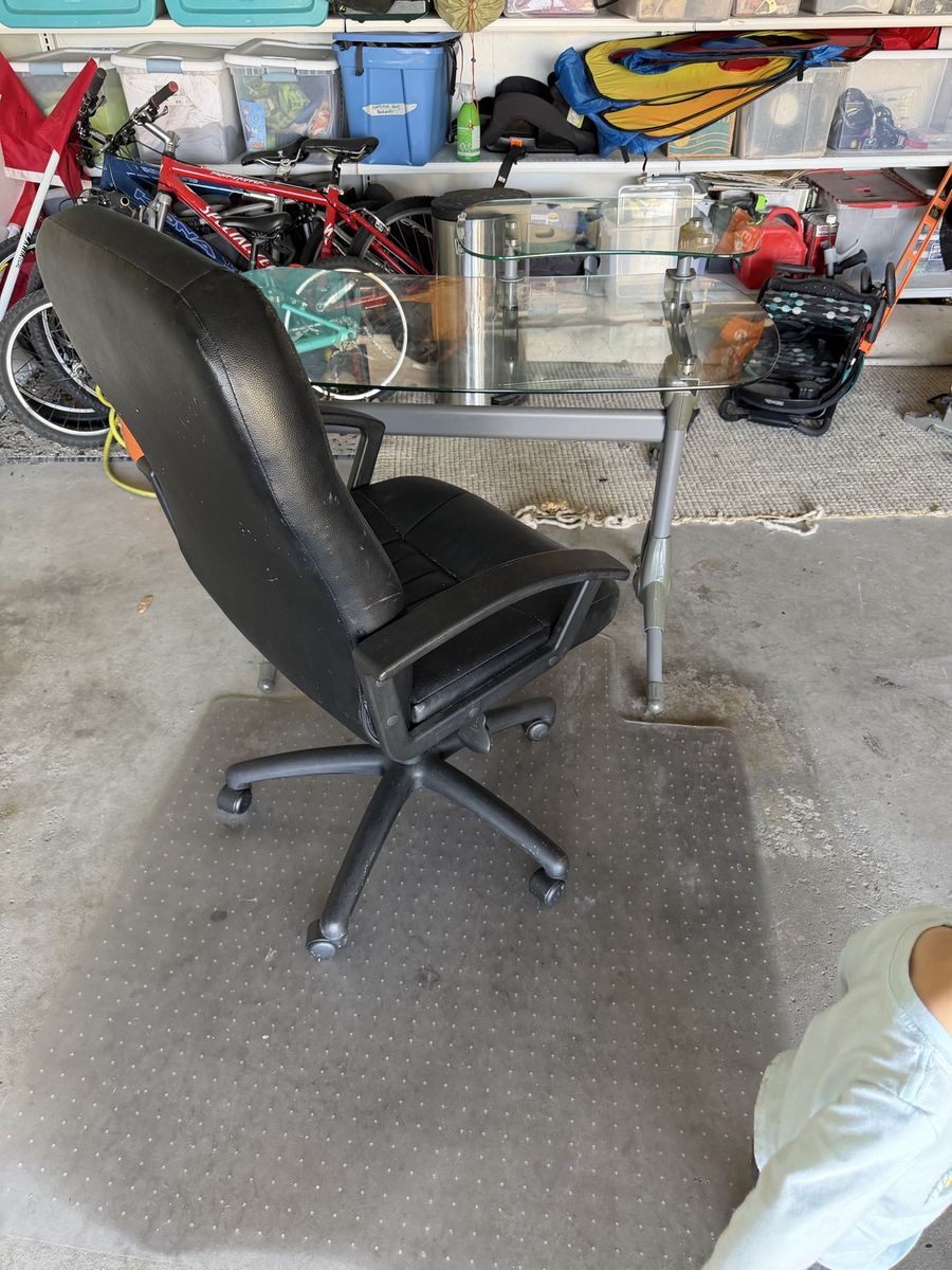 Free glass desk computer chair and plastic carpet protector