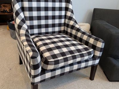 Black and White Buffalo Check Accent Chair with Dark Wooden Legs