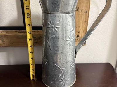Rustic Galvanized Metal Floral Pitcher