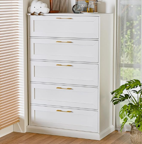 Zamildon's 5 Drawer Dresser, 47" Tall Black Dresser, Modern Storage Closet