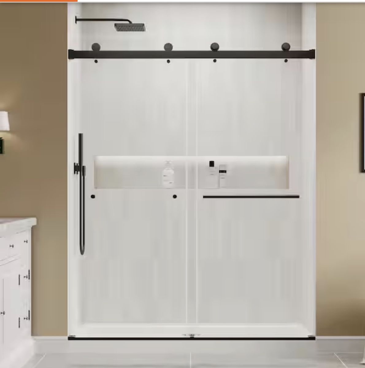 New 43-48 in. W x 76 in. H Double Sliding Frameless Shower Door in Matte Black with 1/4 in. Clear Glass