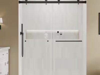 New 43-48 in. W x 76 in. H Double Sliding Frameless Shower Door in Matte Black with 1/4 in. Clear Glass