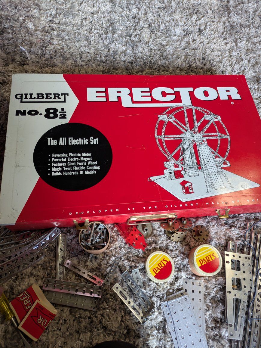 Vintage Gilbert Erector Set No. 8 1/2 "The All Electric Set" with Reversing Electric Motor