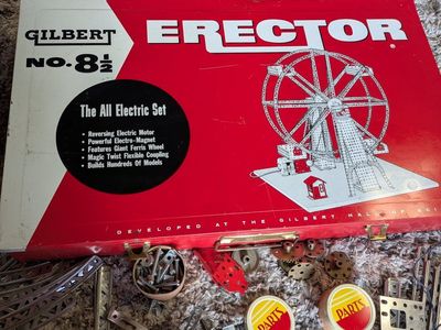 Vintage Gilbert Erector Set No. 8 1/2 "The All Electric Set" with Reversing Electric Motor