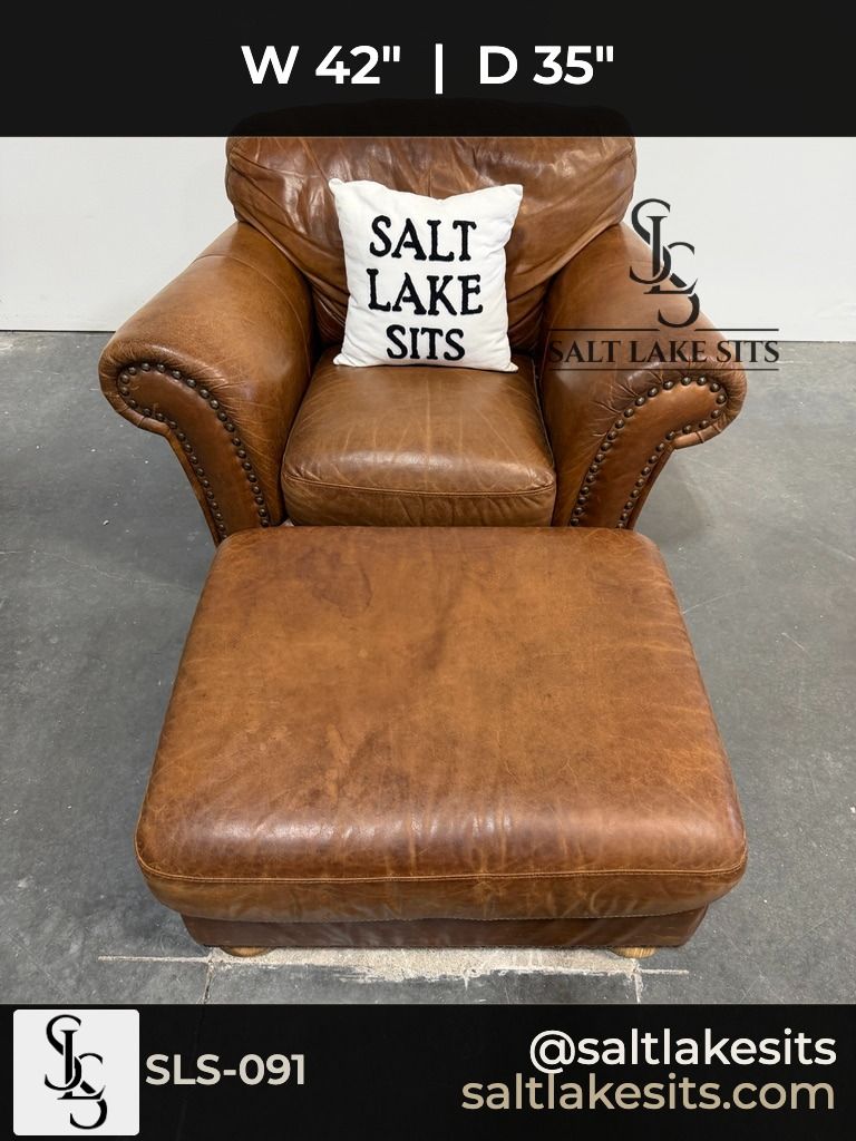 Cognac Leather Club Chair & Ottoman 