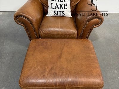 Cognac Leather Club Chair & Ottoman