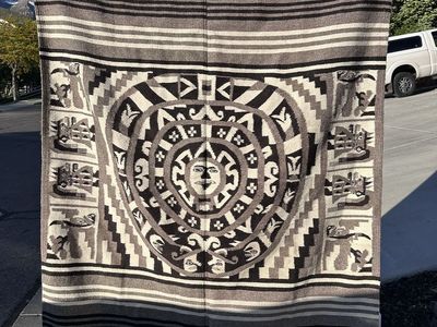 Vintage Hand Woven Aztec Warrior Native Rug / Wall Hanging Tapestry