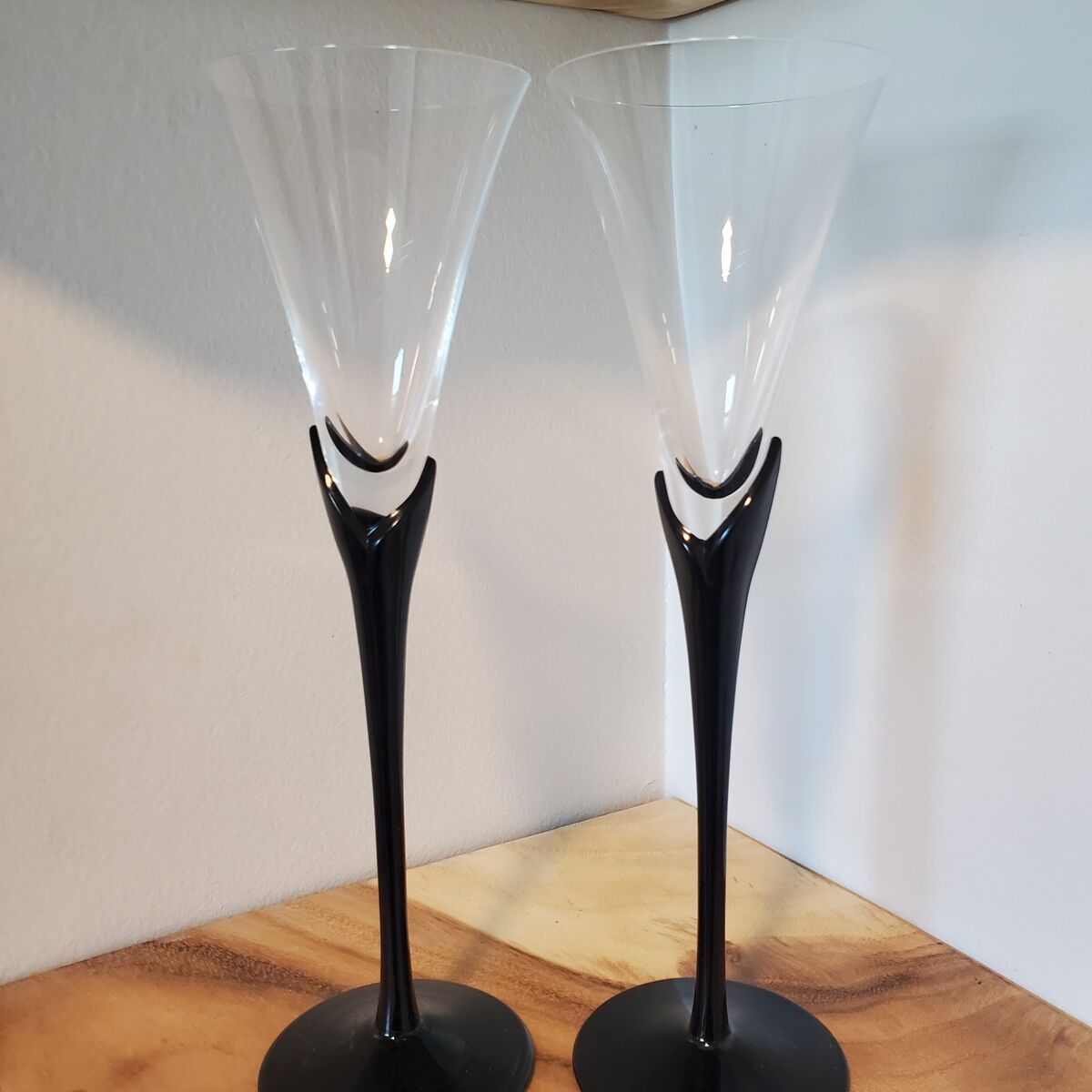 Pair of Mikasa Vogue Onyx Crystal Champagne Flutes