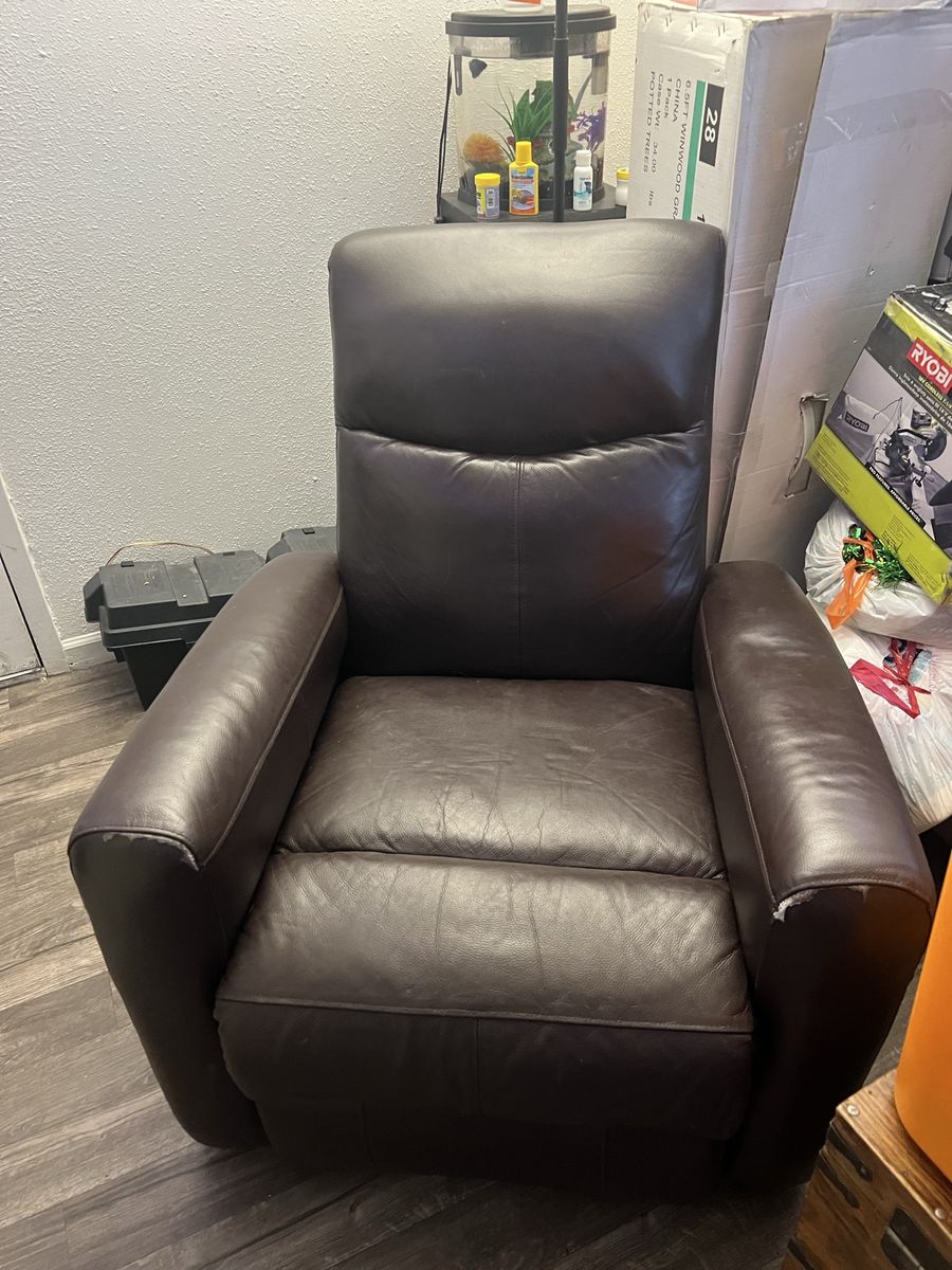 Brown Leather Recliner with USB Charger - Power Reclining Sofa Chair