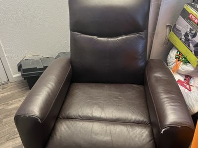 Brown Leather Recliner with USB Charger - Power Reclining Sofa Chair
