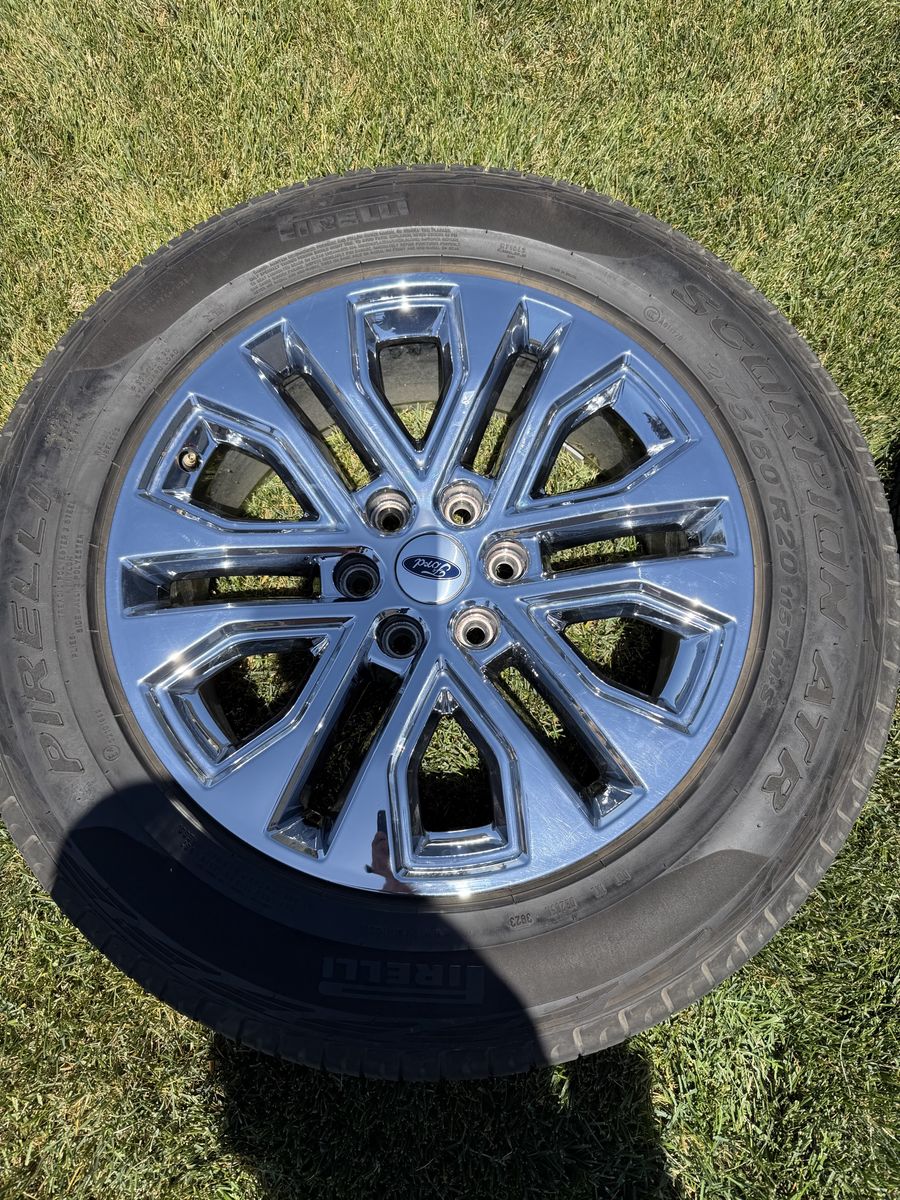Pirelli Scorpion ATR 275/60R20 Tires & 20" Chrome Wheels from 2024 Ford F-150 Lariat