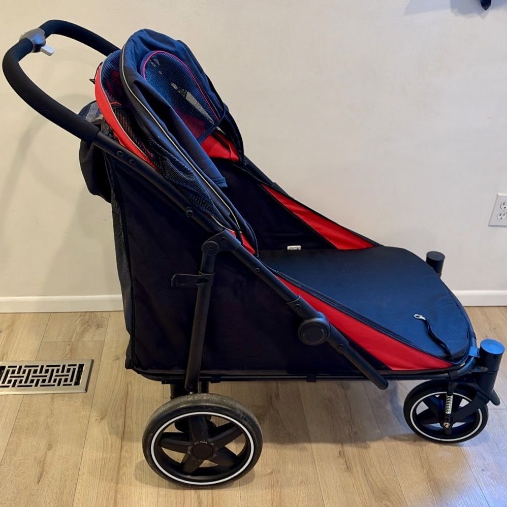 PawHut One-Click Foldable Pet Stroller - Black & Red