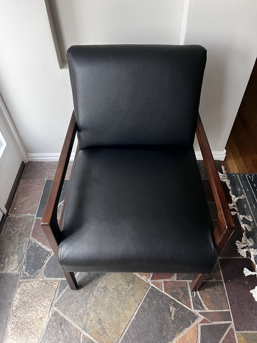 Mid-Century Modern Black Faux Leather Accent Chair