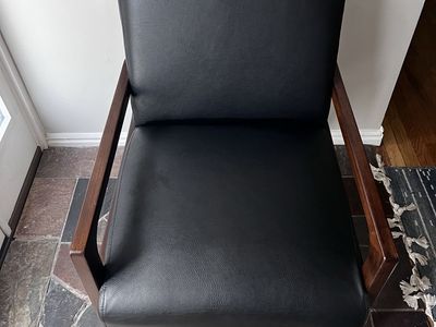 Mid-Century Modern Black Faux Leather Accent Chair