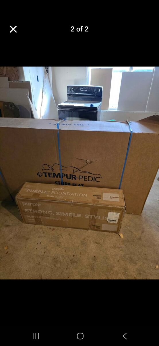 Twin tempur-pedic with purple gray foundation frame