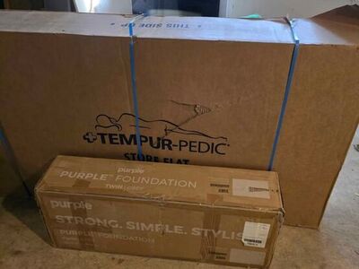 Twin tempur-pedic with purple gray foundation frame