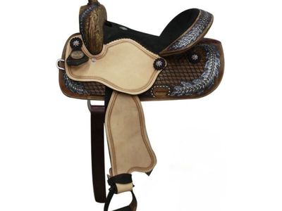 Western Saddle with Blue Floral Tooling and Accents