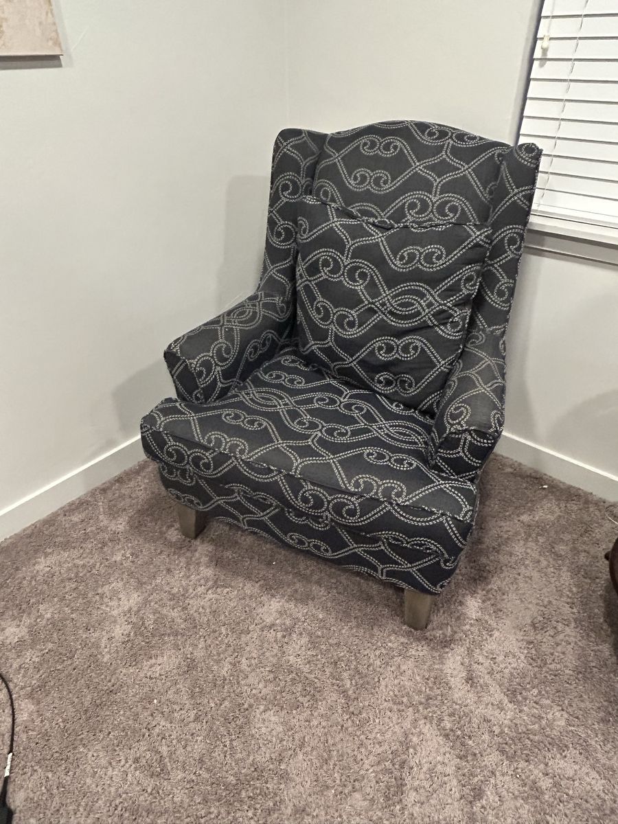 2 Wingback Accent Chairs - Gray/blue  Patterned Upholstery - Modern Design