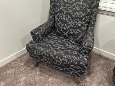 2 Wingback Accent Chairs - Gray/blue Patterned Upholstery - Modern Design