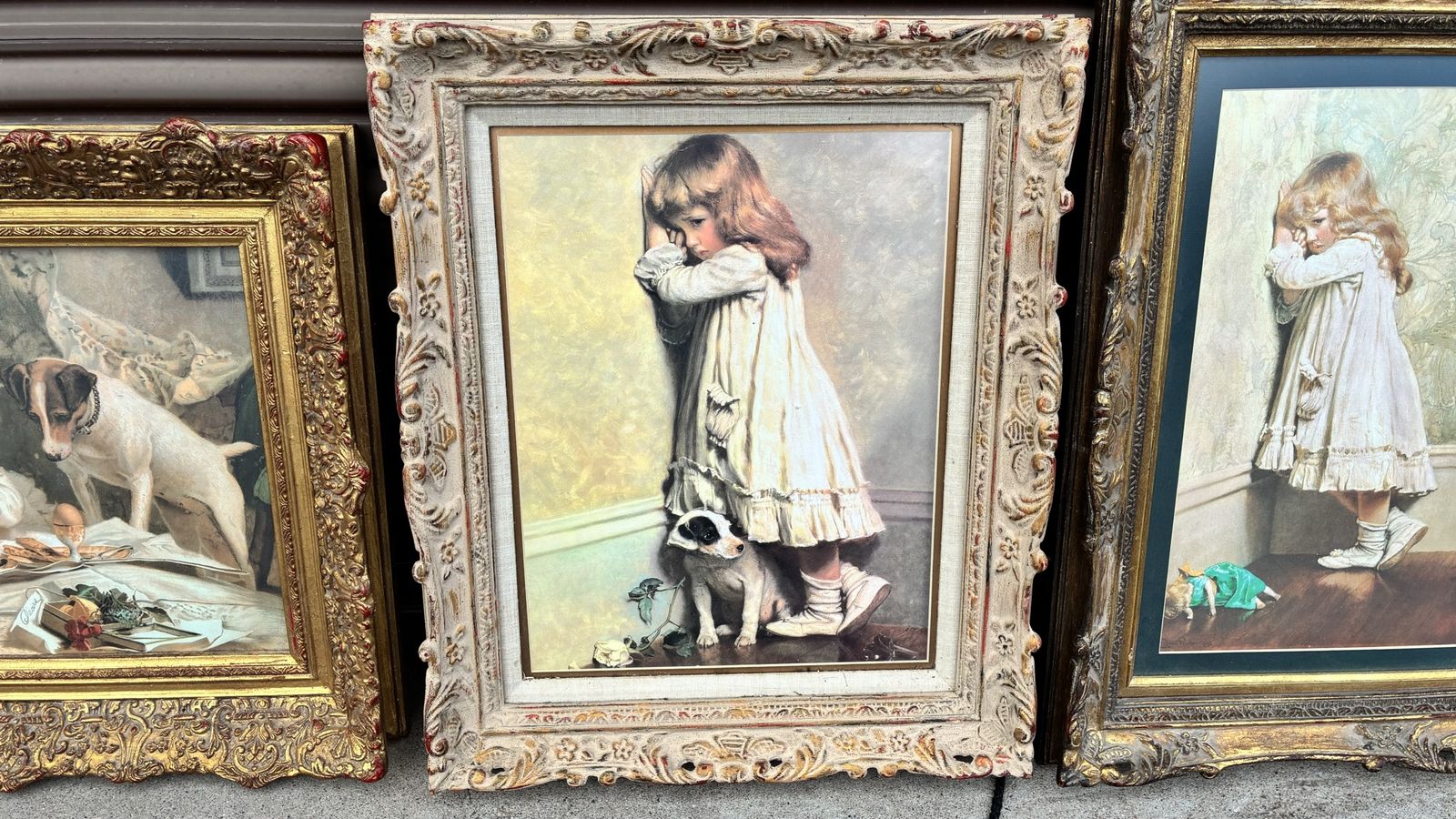 Vintage Framed Print: "Dignity and Impudence" by Sir Edwin Landseer, Girl with Dog Art, Ornate Frame