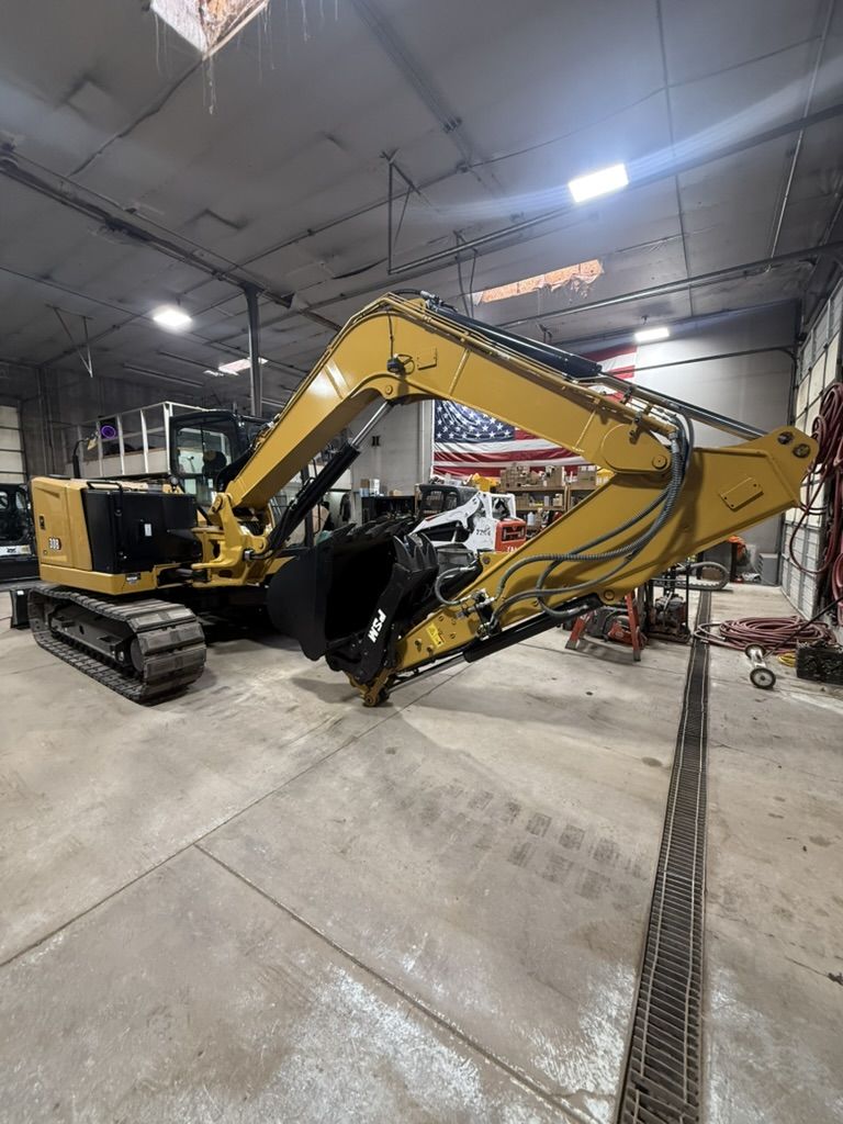 Large Mini Excavator Rental – New Cat 308 CR with Angle Blade and Thumb