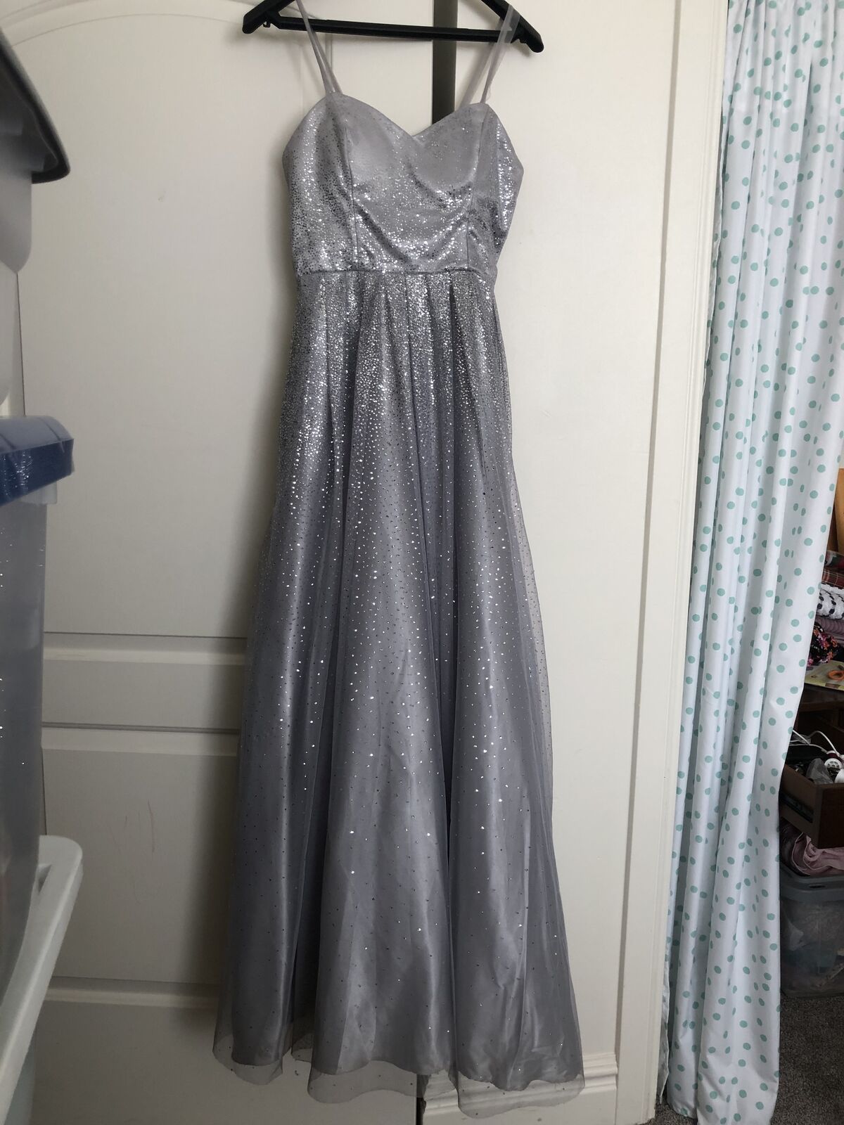 Silver gray prom dress, size small