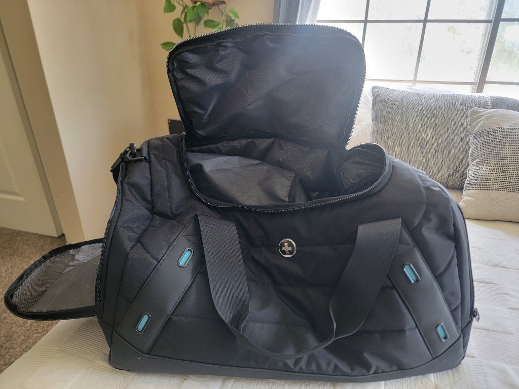 SwissGear Black Duffel Bag with Shoe Compartment - Travel, Gym, Carry-On