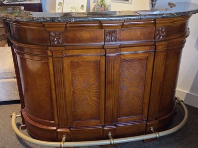 Coxambrey 68.9" Retro Delicacy Solid Wood Bar Table with Marble Top and Storage Brand New