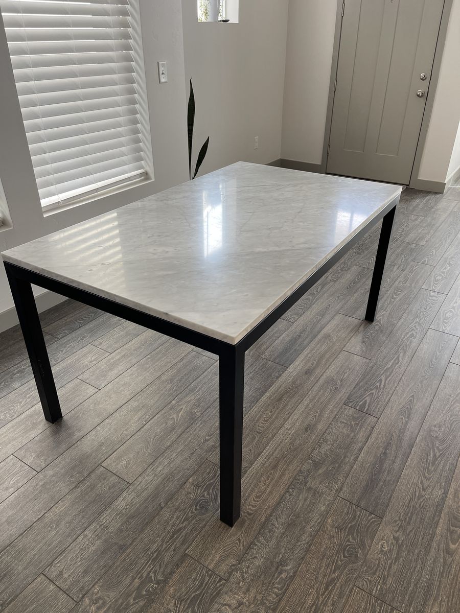 Crate and barrel steel leg / natural marble top