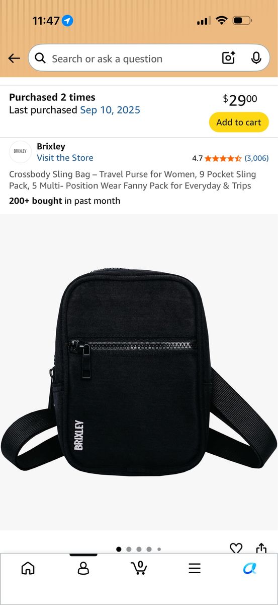 Brixley Crossbody Sling Bag Black Multi-Position Wear Travel Bag New