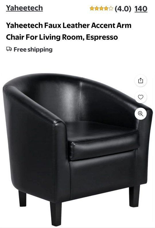 New out of box, Yaheetech Barrel Black Accent Faux Leather Chair