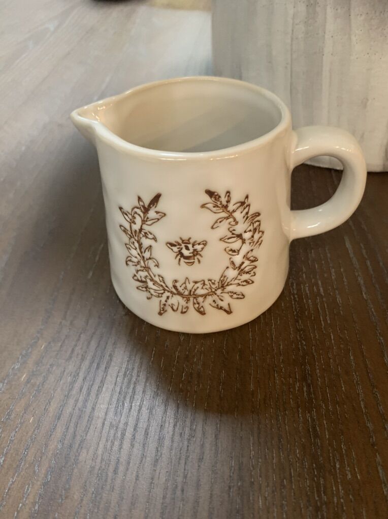 Hand Stamped Ceramic Bee Cream Pitcher