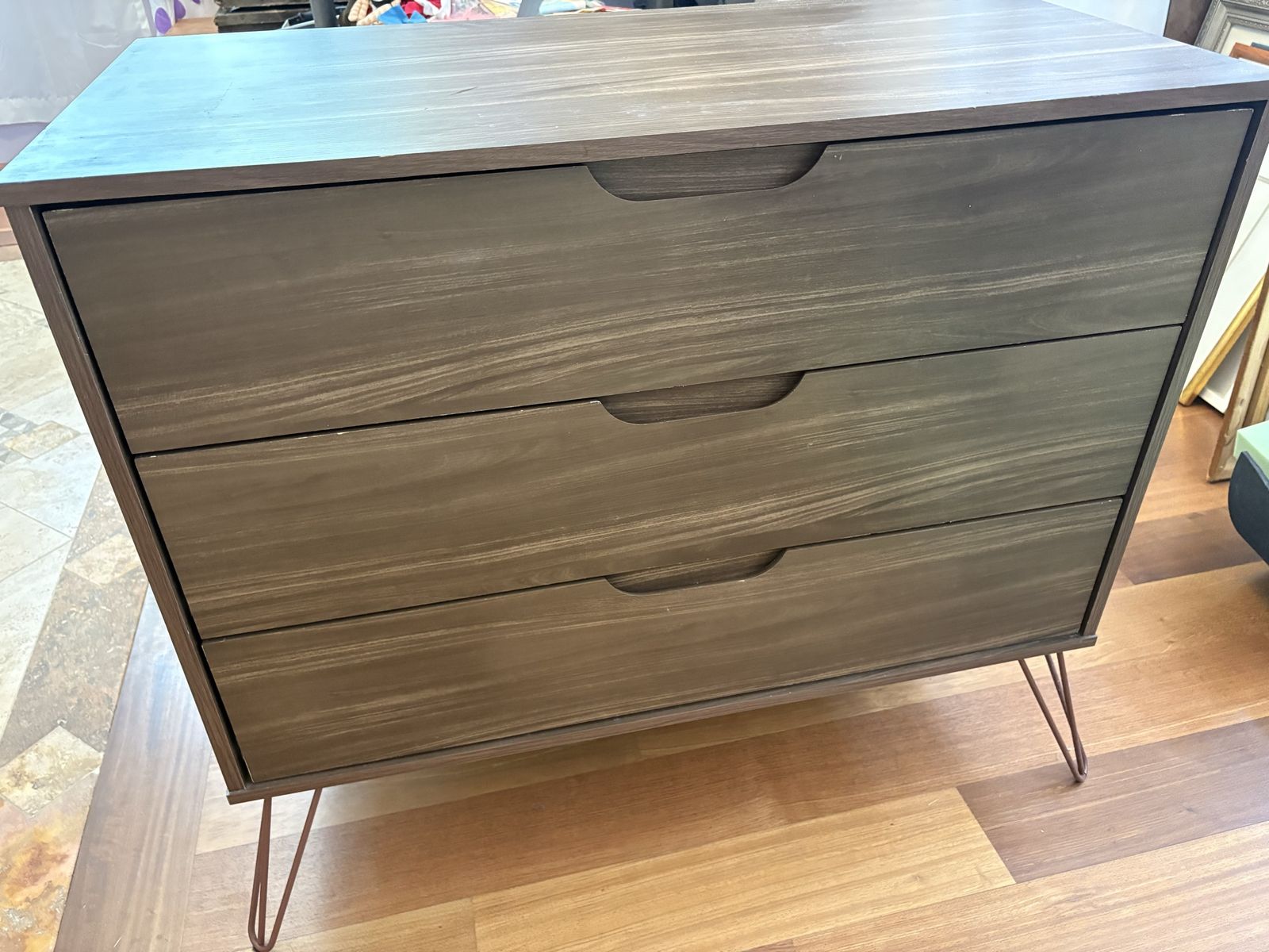 Mid-Century Modern 3 Drawer Dresser w/ Metal Legs