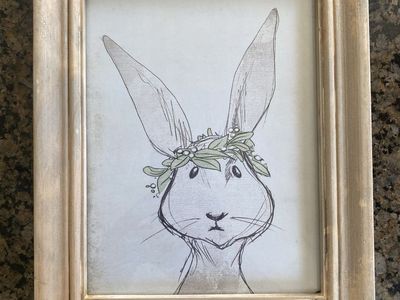 Creative Co-Op Nicole Tamarin Framed Bunny Artwork in Distressed Wood Frame