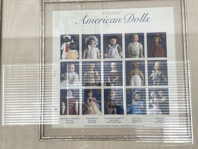 Framed Classic American Dolls 32-Cent Stamp Sheet with Historical Doll Images