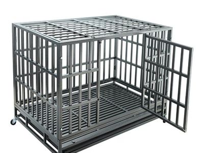 47" Heavy Duty rolling Folding Metal Dog Crate Kennel w/ Double Doors & Lockable Wheels for Medium/Large Dogs