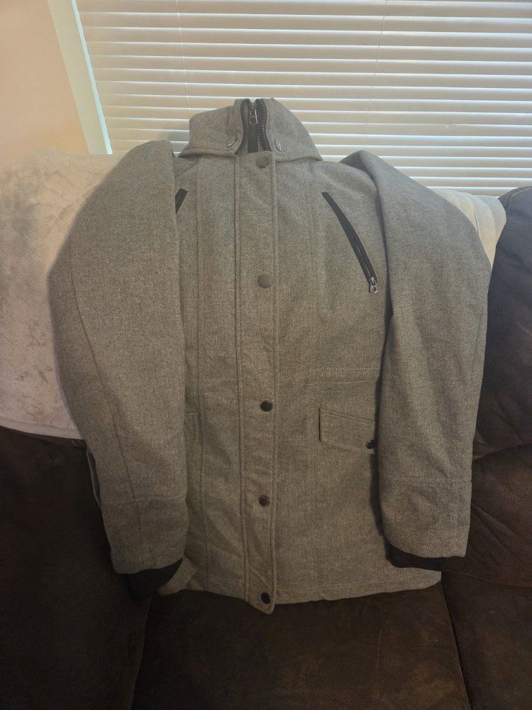 Liz Claiborne Outerwear Gray Winter Hooded Coat Jacket Size L Used Good