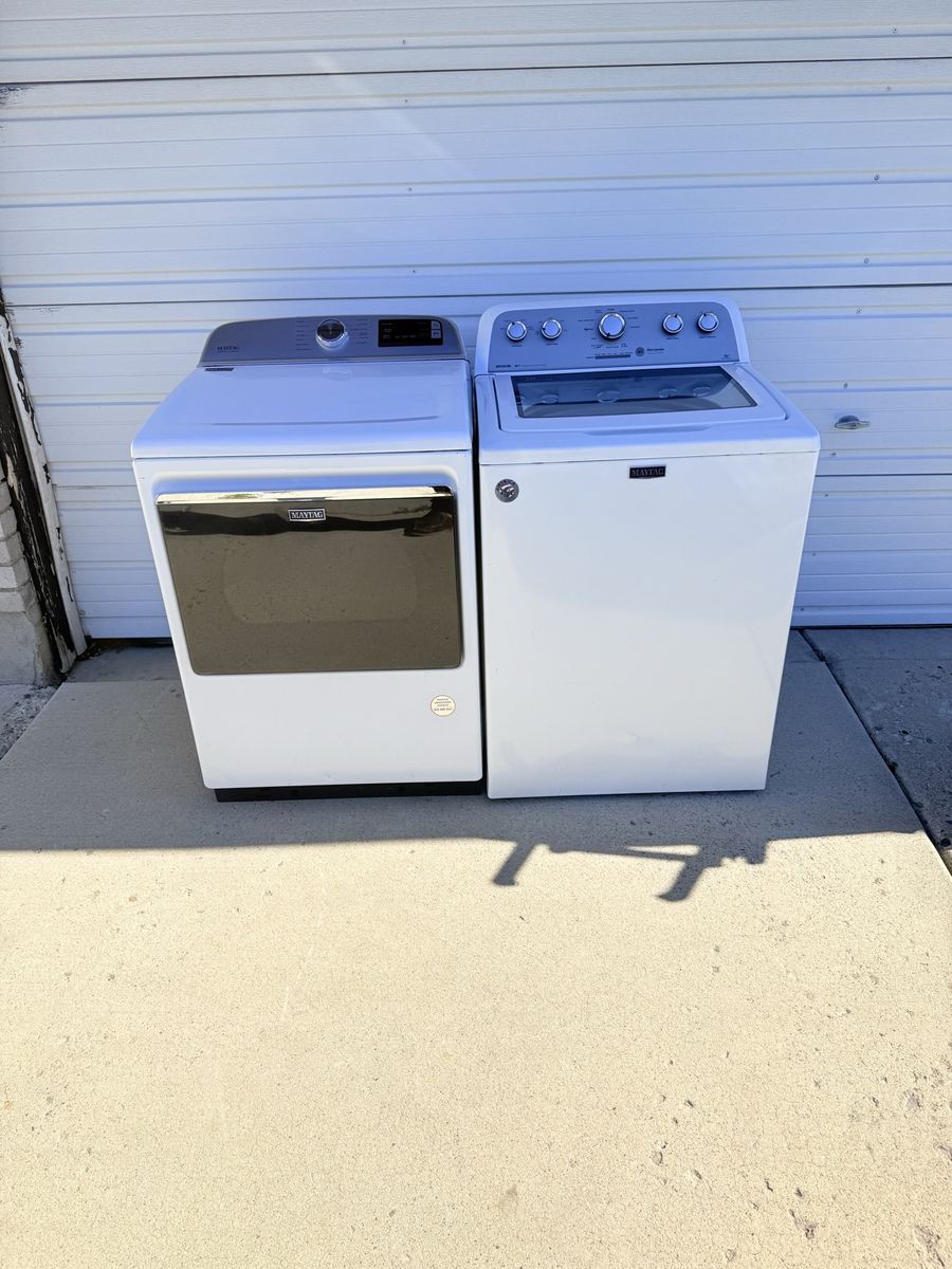Maytag White Washer & Electric Dryer Set - Top Load Washer, Front Load Dryer